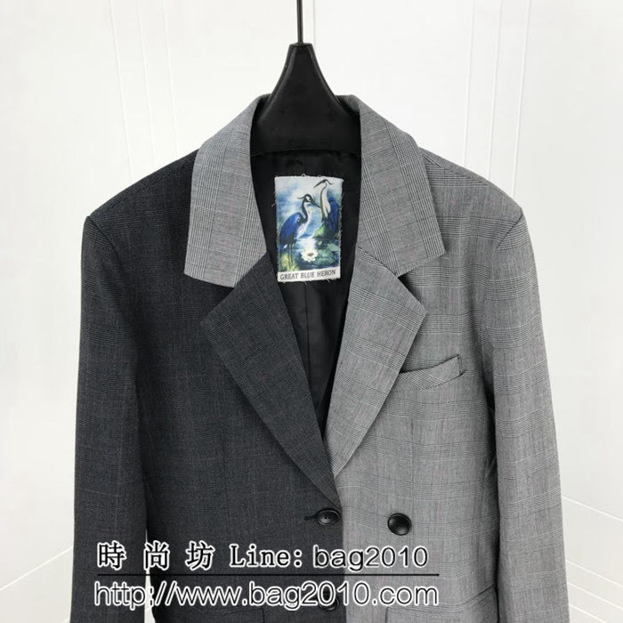 Heron Preston全網首發 18ss秋冬新款 後背紅字logo刺繡 復古拼接 男款格子西裝  ydi2596